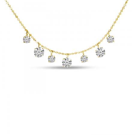 14K Yellow Gold Alternating Floating Diamond Necklace