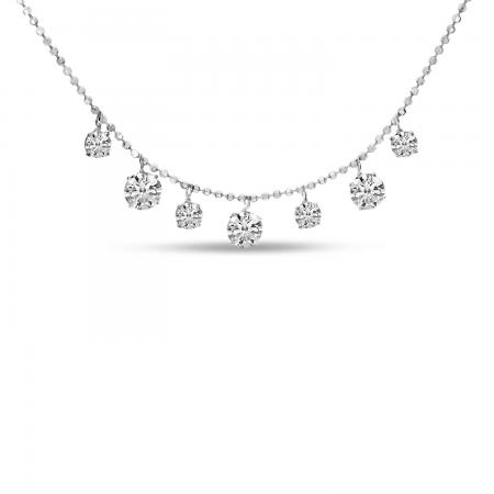 14K White Gold Alternating Floating Diamond Necklace