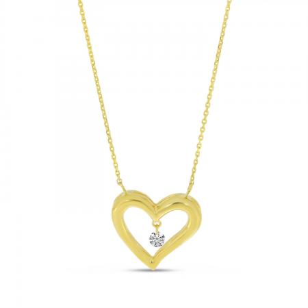 14K Yellow Gold Dashing Diamond 18 Inch Open Heart Necklace