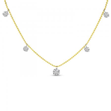 14K Yellow Gold graduated 7 stone Flaoting Diamond Necklace