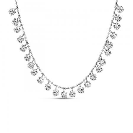 14K White Gold Floating 24 Diamond Cleopatra Necklace