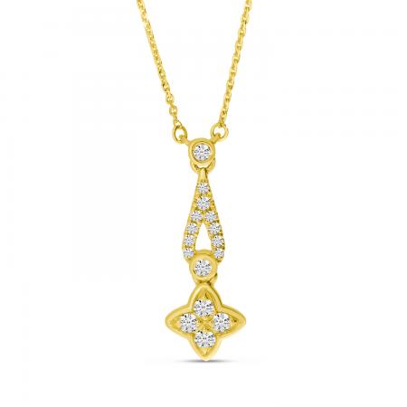 14K Yellow Gold Diamond Drop Clover Necklace