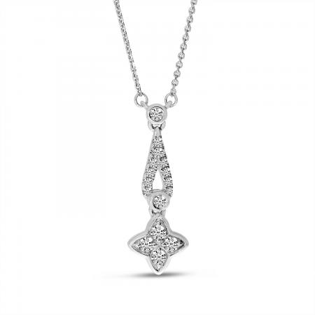 14K White Gold Diamond Drop Clover Necklace