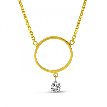 14K Yellow Gold Floating Diamond Circle Necklace