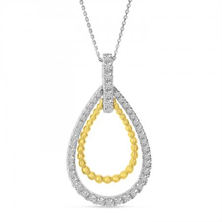 14K Two Tone Yellow and White Gold Diamond Beaded Teardrop Pendant