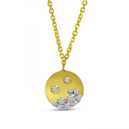 14K Yellow Gold Scattered Diamond Round Disc Necklace