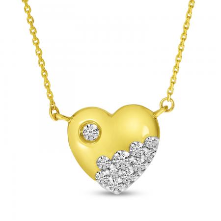 14K Yellow Gold Scattered Diamond Heart Necklace