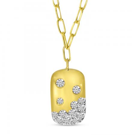 14K Yellow Gold Scattered Diamond Dog Tag Necklace