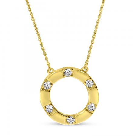 14K Yellow Gold Spaced Diamond Circle Necklace
