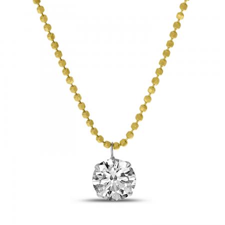 14K Yellow Gold Single Floating Diamond Bead Chain Necklace