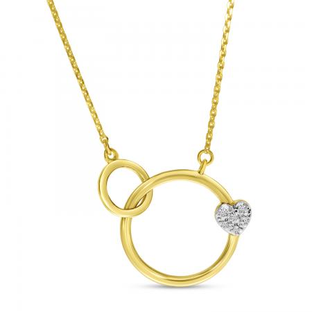 14K Yellow Gold Diamond Double Circle Necklace