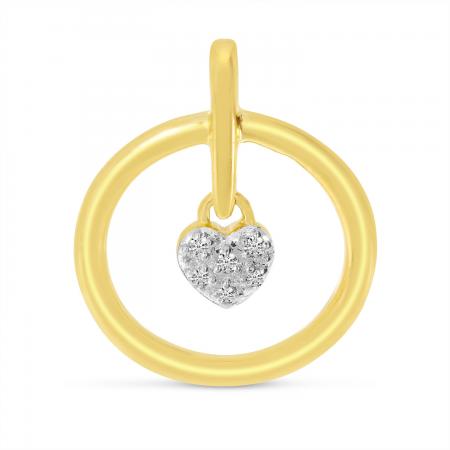 14K Yellow Gold Diamond Heart Circle Pendant