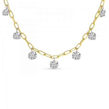 14K Yellow Gold Floating Diamond 7 stone Necklace