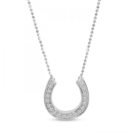 14K White Gold Diamond Horseshoe Necklace