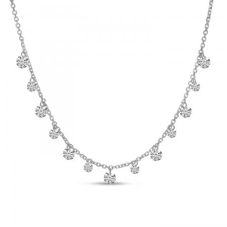 14K White Gold Diamond By the Yard 1.00 Ct Dashing Diamond Cable Chain 18 inch Necklace