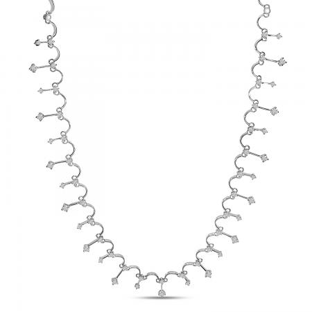 14K White Gold Diamond Scalloped Necklace