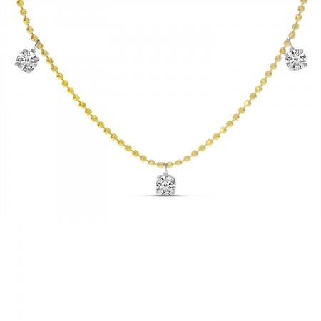 14K Yellow Gold 3 Floating Diamond 18 inch Necklace