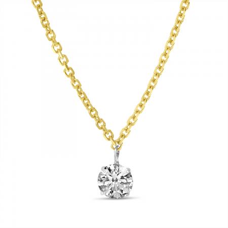 14K Yellow Gold Single .25 ct Floating Diamond 16 in Cable Chain Necklace