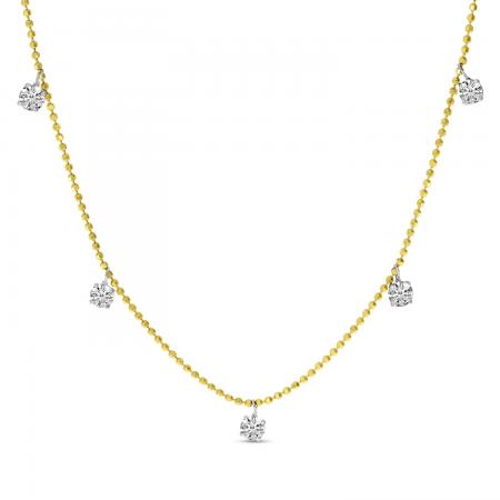 14K Yellow Gold 5 Diamond .50 ct Floating Diamond 20 in Bead Chain Necklace