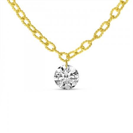 14K Yellow Gold Single Pierced .50 ct  Dashing Diamond Large Rolo Chain Necklace