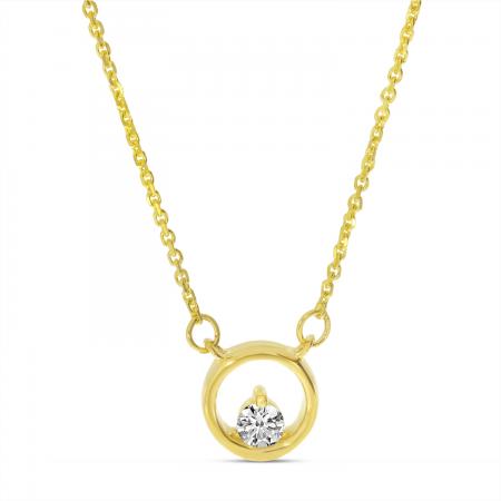 14K Yellow Gold Petite Single Diamond Circle Necklace