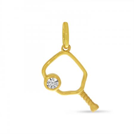 14K Yellow Gold Open Diamond Pickleball Pendant