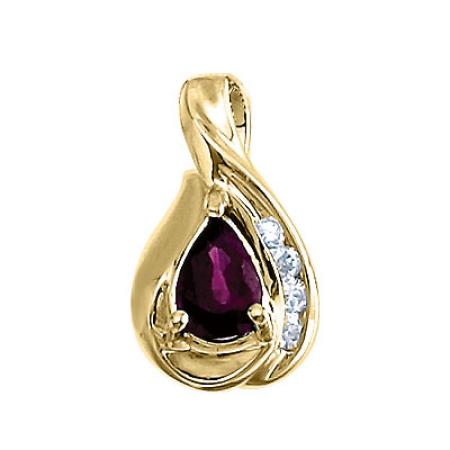 14K Yellow Gold Pear Ruby and Diamond Pendant