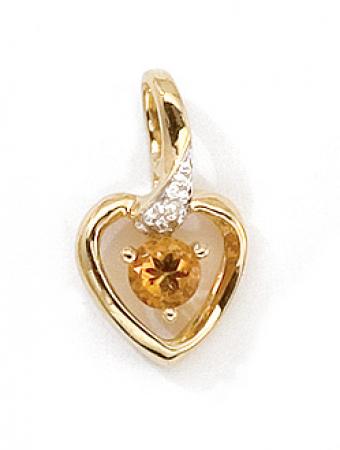 14k Yellow Gold Round Citrine And Diamond Heart Pendant