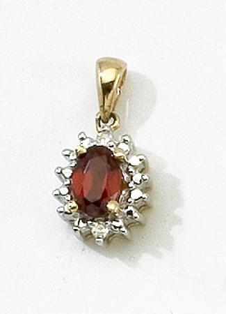 10K Yellow Gold Oval Garnet and Diamond Halo Birthstone Pendant