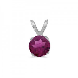 14k White Gold Round Rhodolite Garnet Pendant