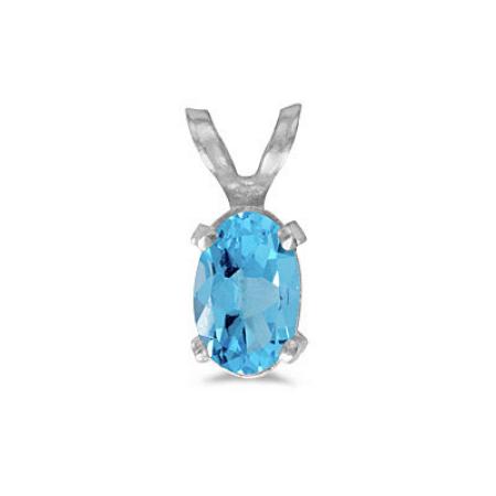 14K White Gold Oval Blue Topaz Pendant