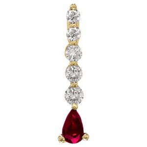 14K Yellow Gold Graduated Diamond and Pear Ruby Drop Pendant