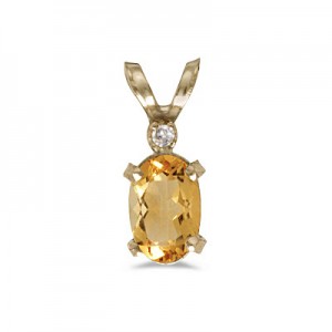 14k Yellow Gold Oval Citrine And Diamond Filagree Pendant