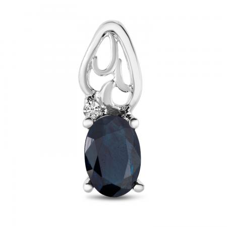 14K White Gold Oval Sapphire and Diamond Pendant