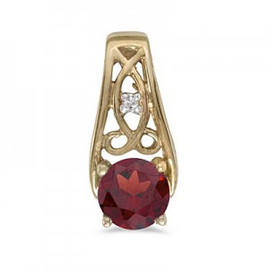 14k Yellow Gold Round Garnet And Diamond Pendant