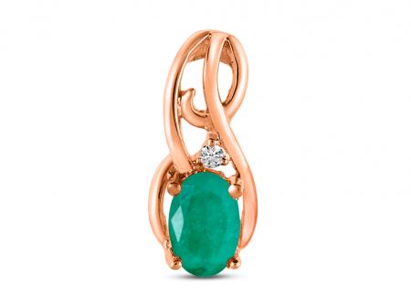 14K Yellow Gold Oval Emerald and Diamond Curve Birthstone Pendant