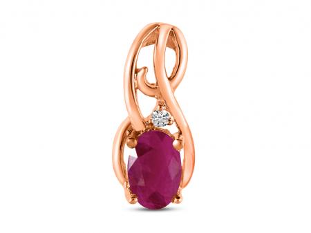 14K Yellow Gold Oval Ruby and Diamond Curve Birthstone Pendant