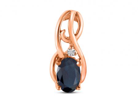 14K Yellow Gold Oval Sapphire and Diamond Curve Birthstone Pendant