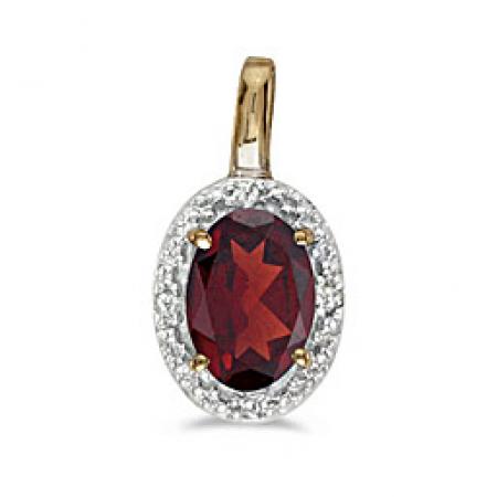 10K Yellow Gold Oval Garnet and Diamond Birthstone Pendant