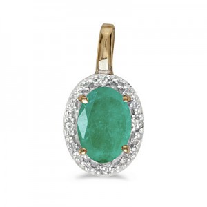 14k Yellow Gold Oval Emerald And Diamond Pendant