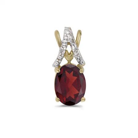 10K Yellow Gold Oval Garnet and Diamond Birthstone Pendant