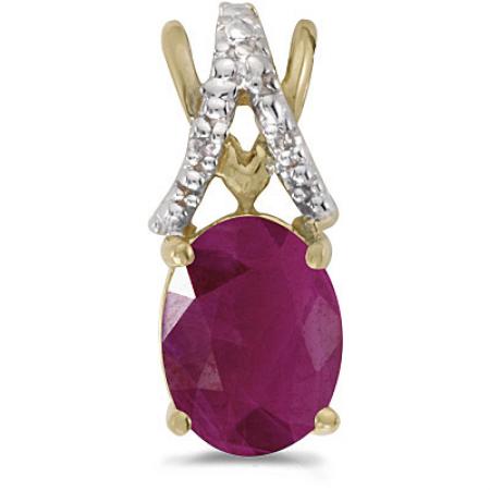 14k Yellow Gold Oval Ruby And Diamond Pendant