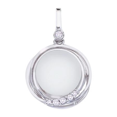 14K White Gold Frosted 10 mm Round White Topaz Cabochons Fashion Pendant