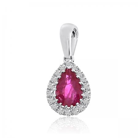 14k White Gold Ruby and Diamond Teardrop Pendant