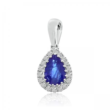 14k White Gold Precious Sapphire and Diamond Teardrop Pendant