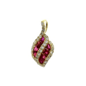 14K Yellow Gold Princess Ruby and Diamond Precious Pendant