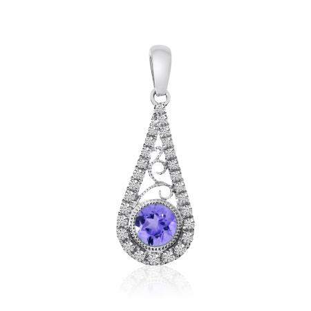 14K White Gold Tanzanite and Diamond Drop Pendant