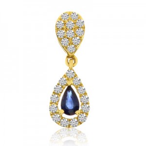14K Yellow Gold Pear Shape Sapphire and AA Diamond Moveable Drop Fashion Pendant