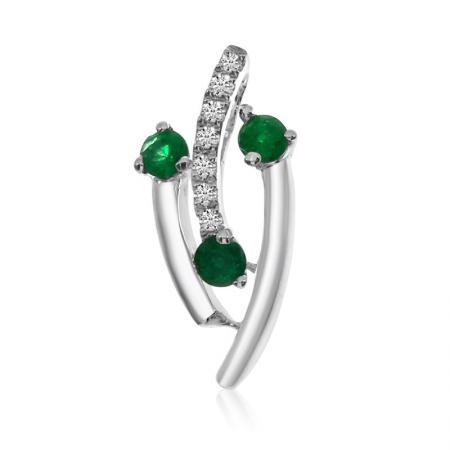 14K White Gold Precious Three Branch Emerald and Diamond Pendant