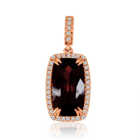 14K Rose Gold Octagon Cushion Garnet and Diamond Pendant